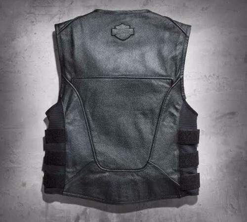 Men Swat II Genuine Leather Zippered Harley Davidson Biker Cafe Racer Black Vest Motocollection