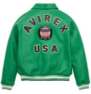 Men's Avirex Icon Bomber Green Leather Jacket - Image 2