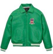 Men's Avirex Icon Bomber Green Leather Jacket - Front