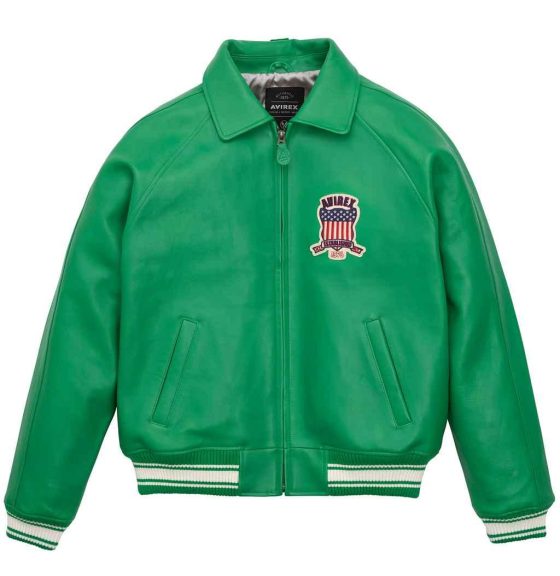 Men's Avirex Icon Bomber Green Leather Jacket - Front