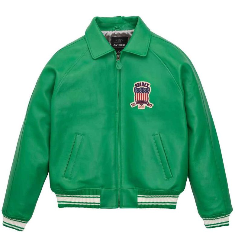 Men's Avirex Icon Bomber Green Leather Jacket - Front