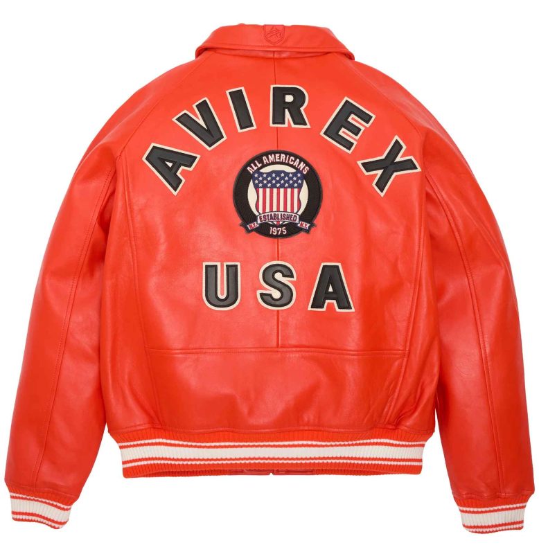 Men's Avirex Icon Orange Leather Jacket - Back