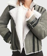 Chelsea Soft Shearling Fur Collar Grey Jacket - Image 2