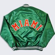 Miami Hurricanes 80s Chalk Line Satin Bomber Jacket–Retro Design