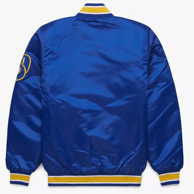 MLB Milwaukee Brewers Satin Jacket Varsity Style with Full-Snap & Embroidery