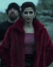 Nairobi Money Heist Fur Collar Maroon Shearling Jacket - Image 2