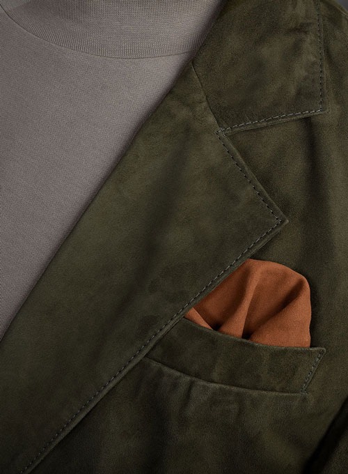 Olive Green Suede Leather Suit – Unleash Refined Rebellion