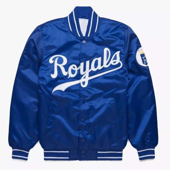 Royal Blue Satin MLB Kansas City Royals Letterman Bomber Jacket