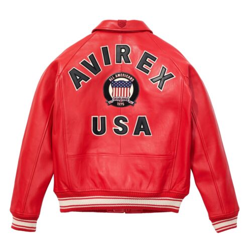 Avirex Red Real Bomber Flight Jacket Leather Jacket
