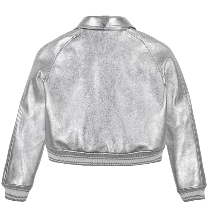 Shine Bright Limited Edition Cropped Metallic Icon Silver Jacket - Back