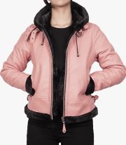 Soft and Stylish Women's Pink Hooded Shearling Leather Jacket
