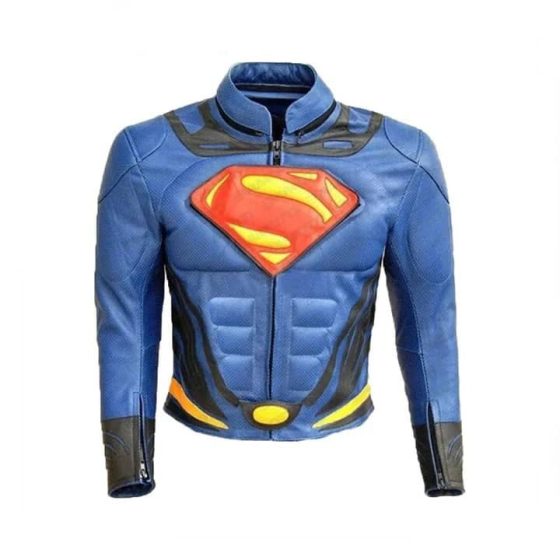 Superman Real Leather Motorcycle Jacket Blue and Red