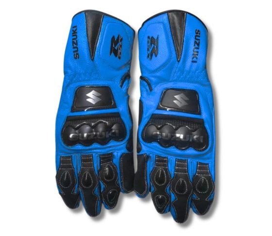 Suzuki GSXR Motorcycle Racing Leather Gloves with Carbon Fibre Knuckles