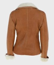 Jacqueline Tan Brown Shearling Suede Biker Jacket - Image 4