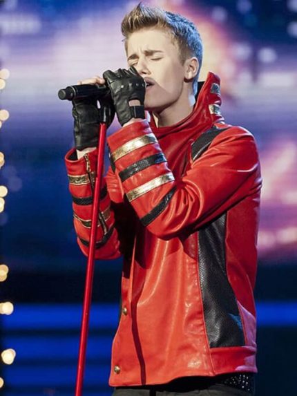 Justin Bieber The X Factor UK Red Leather Jacket