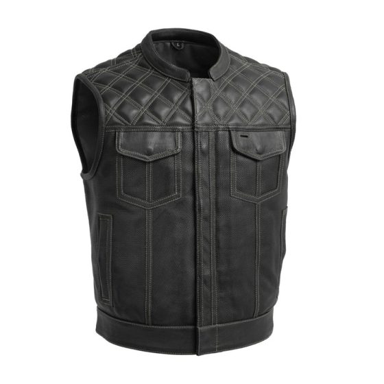 Upside Men's Club Style Leather Vest with Perforated Design