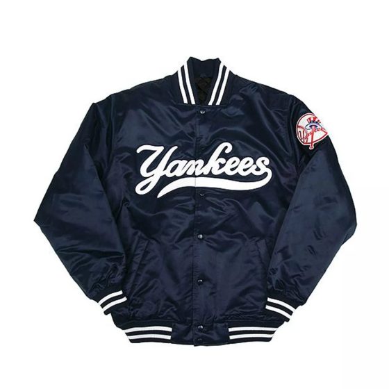 Vintage 90s MLB NY Yankees Blue Satin Bomber Varsity Jacket