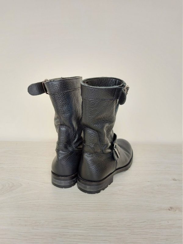 Women's Black Leather Moto Mid-Long Boots – US 7 EU 37.5 UK 4.5