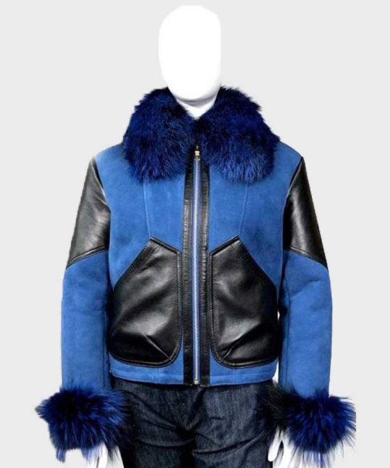 Anna Blue Shearling Sheepskin Leather Jacket