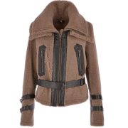Jenna Double-Collar Brown Shearling Fur Jacket