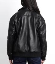 Women's Fashion Black Oversized Leather Bomber Jacket