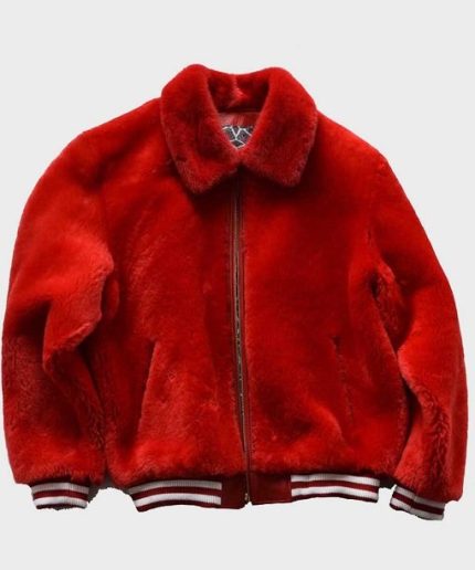 Kayla Red Fur Sheep Bomber Jacket