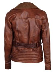 Cassandra Shearling Leather Brown Winter Jacket - Image 3