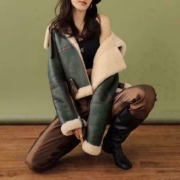 A Luxuriously Soft Sheepskin Leather Bomber Jacket - Image 3