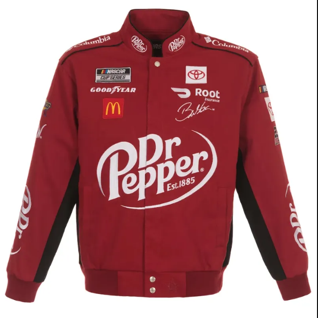 Bubba Wallace JH Design Dr. Pepper Twill Full-Snap Bomber Jacket Motocollection