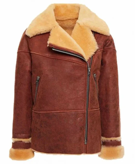 Brittney Classic Brown Soft Shearling Leather Jacket