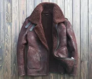 Aaron Burgundy SF Bomber Shearling Jacket