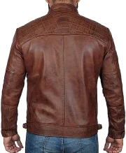 Janan Cafe Racer Distressed Brown Leather Jacket - Image 2