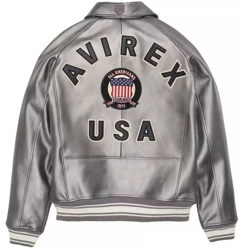 Men's Avirex Icon Bomber Silver Leather Jacket - Back