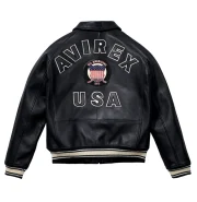 Men's Avirex Jet Black Icon Bomber Leather Jacket - Back