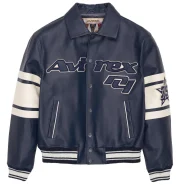 Men's Avirex Limited Edition Bronx Varisty Blue Leather Jacket - Front