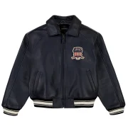 Men's Avirex Navy Blue Icon Bomber Leather Jacket - Front