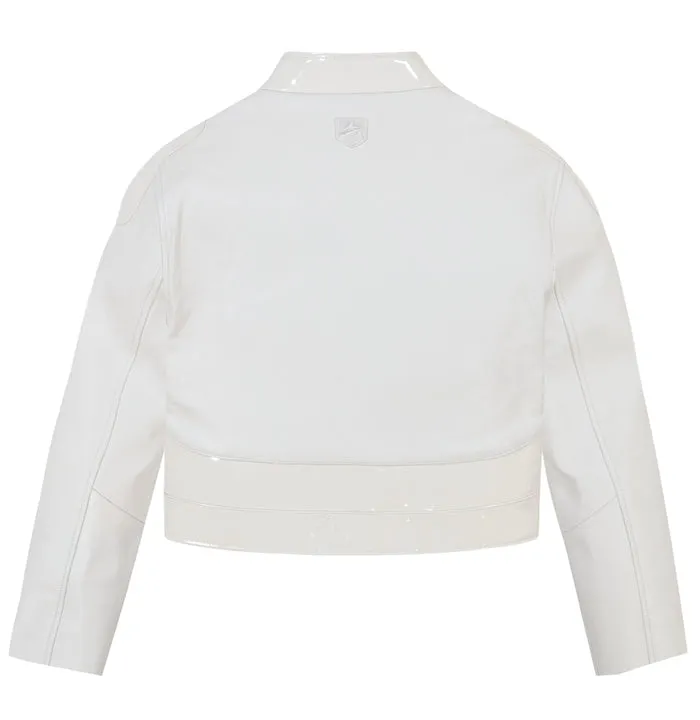 Cropped Patent Leather Moto Jacket - Back