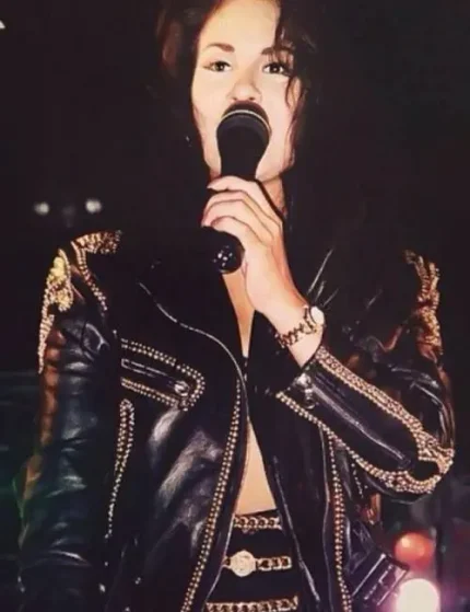 Selena Quintanilla Black Biker Vegan Studded Leather Jacket