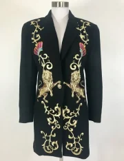Singer Selena Quintanilla Embroidered Black Long Coat - Image 3