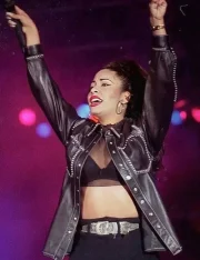 Singer Selena Quintanilla Black Leather Studded Coat - Image 2
