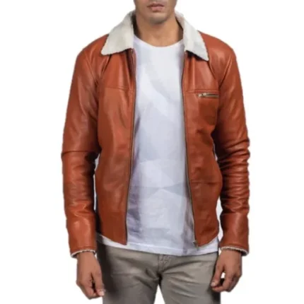 Howard Tan Brown Fur Collar Leather Jacket