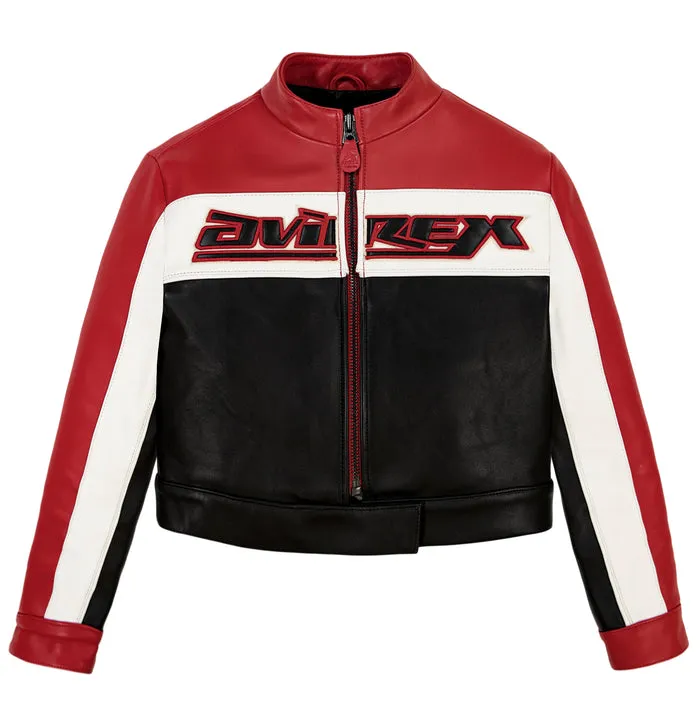 Women's Avirex CROPPED COLORBLOCK MOTO JACKET - Front