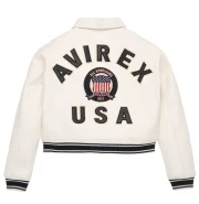 Women's Avirex Snow White Cropped Leather Jacket - Image 2
