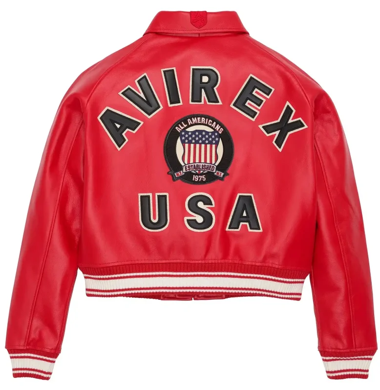 Women's Cropped Icon Red Leather Jacket - Back