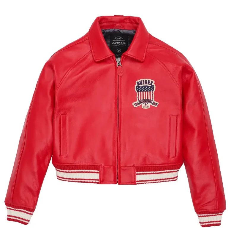 Women's Cropped Icon Red Leather Jacket - Front
